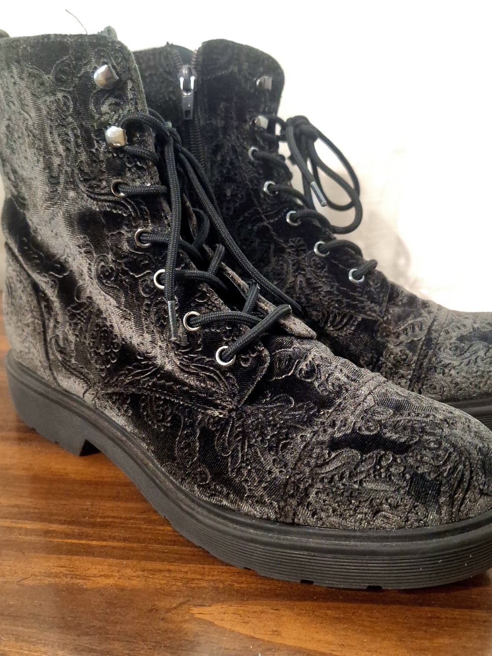 Indigo Rd Black Embossed Velvet Lace-Up Boots